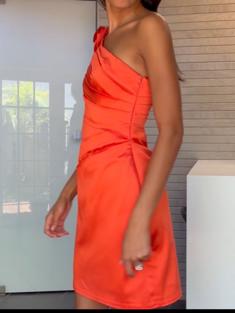 One-Shoulder Orange Cocktail Dress - Picture 3 of 12